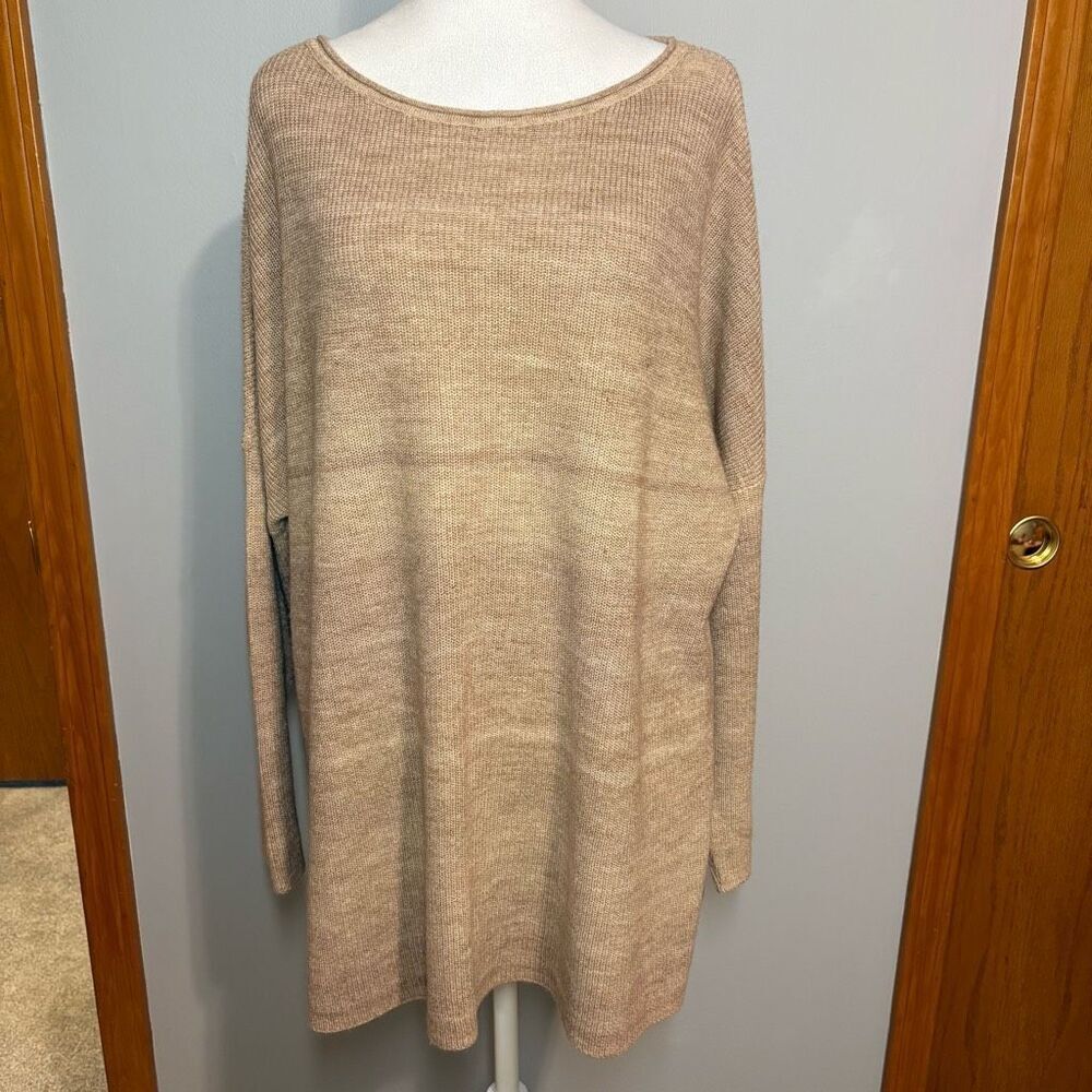 J. Jill beige heathered gradient‎ knit crew scoop neck sweater size L Tall